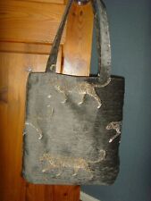 GREY GOLD CHEETAH CHENILLE   VELVET  FABRIC 13" SHOPPER  Tote LINED MAGNETIC