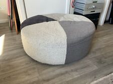 DFS Large Round Patterned Grey Fabric Accent Footstool