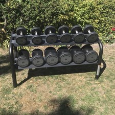 Technogym Urethane Dumbbells 12kg - 28kg  & 1 Technogym DB Rack 