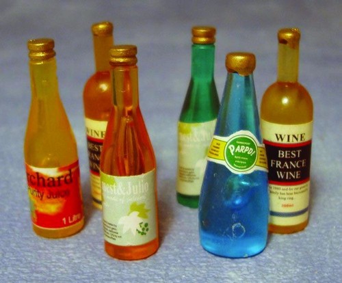 Six mixed wine bottles doll - mixed,