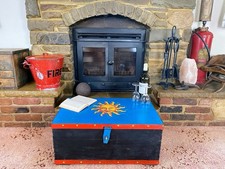 Old Antique Pine Chest, Vintage Wooden Storage Trunk, Blanket Box, Coffee Table.