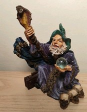 Wizard In Cape With Dragon Staff Figurine Ornament Fantasy Magic Mystical
