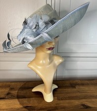 Nigel Rayment  Blue Aqua Sinamay Feather Hat Mother Bride Wedding Guest Races