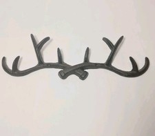 Vintage Dark Cast Iron Deer Antler-Shaped Wall Coat Hooks/ Key Holders