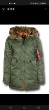 Womens Authentic Alpha  Industries Green Army Parka Winter Coat Extra Small