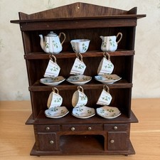 Vintage Miniature Welsh Wooden Dresser & 15 Piece Sanford Fine Bone China Teaset