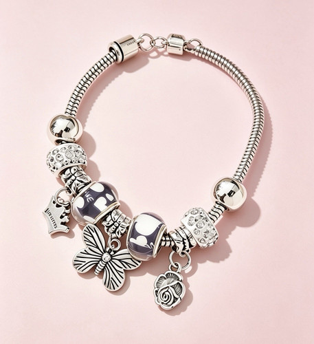 Silver tone snake chain charm - snake,
