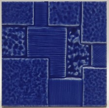 Art Deco Fireplace Tile Blue Majolica Geometrical Design by H & R Johnson C1970