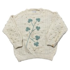 Cooleen Wool Aran Hand Knit Jumper Floral Chunky Beige Sweater Womens Medium