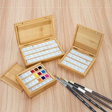 Empty Bamboo Watercolor Box with Lid Paint Storage Box  Painting Art Supplies
