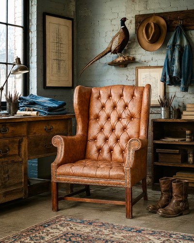 Vtg chesterfield wingback - chesterfield,
