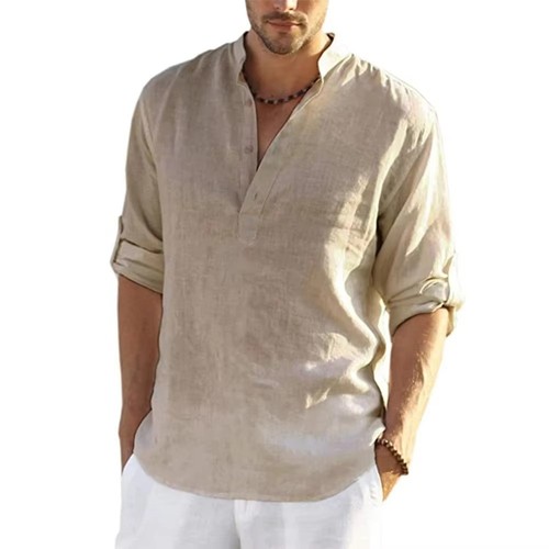Men cotton linen henley shirts - men,