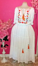 WOMEN PLUS SIZE MEXICAN WHITE EMBROIDERED FLORAL MIDI DRESS ( SIZE UK24 )