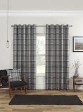 Blackout Thermal Lined Eyelet Curtains Sundour Carnoustie Grey Tartan