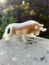 Vintage Onyx Marble Hand Carved Bull Sculpture Figurine Ornament