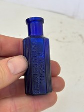 60357 Old Vintage Antique Glass Poison Bottle Hexagonal Blue NTB POISON