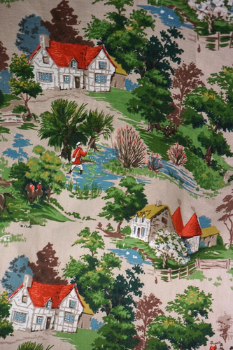 Vintage pictorial slub linen - vintage,
