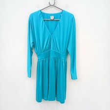 Halston Heritage Dress Size S UK 8-10 Teal Green Blue A-Line Long Sleeve FLT-FPL