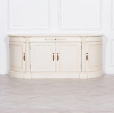French Classic Rounded Buffet Wooden Large Aged Ivory Sideboard Cabinet Cupboard