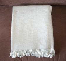 BRONTE At Home Herringbone Beige Throw/Blanket 100% Merino Wool 150cm x 170cm