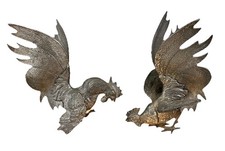 Two Vintage Metal Fighting Cocks ￼ Medium Size