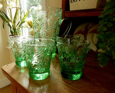 Water Jug Set Glass Green 4 Tumbler Glasses 1.3ltr DAISY Vintage Lemonade Squash