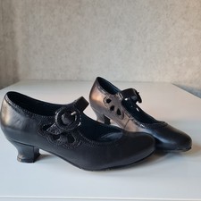 Hotter Mary Jane Vintage Style Shoes Size 4.5 Black Leather Valetta Dance