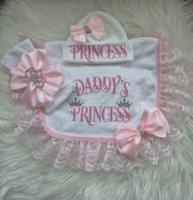 Romany Baby Girls Bib Hat And Headband Set Size 0-3 Months Pink DADDYS PRINCESS 