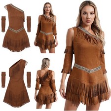 Women Pocahontas Native American Fancy Dress Indian Wild Party Role Play Costume