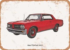 Classic Car Art - 1964 Pontiac GTO Pencil Sketch - Rusty Look Metal Sign 2