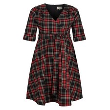Red Tartan Swing Dress Checked Plaid Retro Vintage 1950s Style BNWT Size 24