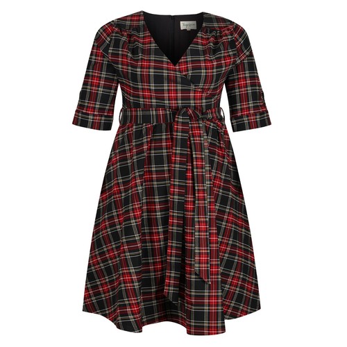 Red tartan swing dress checked - red,