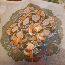 VINTAGE GLORAFILLA TAPESTRY CANVAS 254 POSY LILLIES 47 X 42 CM. Cushion front.
