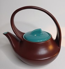 Compressed Teapot Yixing Style Integral Loop Handle Maroon & Jade VGC 500ml 