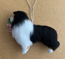 TRI SHETLAND SHEEPDOG / COLLIE DOG /CHRISTMAS CANDY CANE - Part needle felted 
