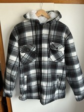 MENS HOODED LUMBERJACK FLEECE LINED JACKET MEDIUM Black& White