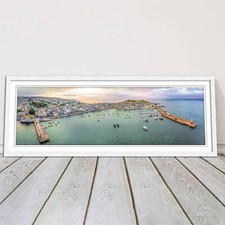 St Ives, Cornwall, aerial. Framed, Panoramic picture. A choice of frame colours.