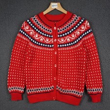 Vintage NORWEGIAN Cardigan Jumper Womens S Small Fair Isle Nordic Wool Button