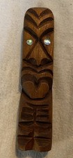 Small Vintage Hand Carved Wooden Māori/Polynesian Tiki with Paua Shell Eyes - 5”