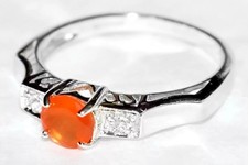 Mexican Fire Opal & Diamonds 9ct White Gold Fire Opal Ring  (2.95g)  Size N/7