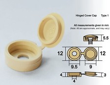 * Beige Hinged Screw Cover Caps Covers with Snap on Cap for M3.5 & M4 Screws *