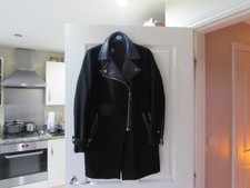 Zara Black Wool zipped Coat with Faux Leather Collar size M