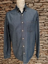 Nerve Sustainable Apparel Men's Denim Shirt, Blue Button Down Collar Size Medium