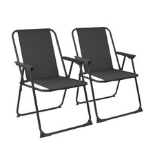 Metal Garden Armchair Folding Low Portable Camping Beach Chair Black x2