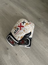 Maxx Pair of Leather Boxing Gloves Black White, 12oz