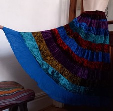 Vtg 80s Phool Crinkle Velvet Tiered Gypsy Maxi Skirt Size XL Boho Whimsy Goth