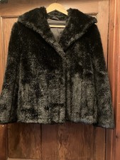 Gorgeous Vintage Black Faux Fur Coat Jacket UK 12-14 Swing Style