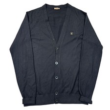 Gabicci Knit Cardigan Wool Blend V-Neck Button Sweater Black Mens Medium