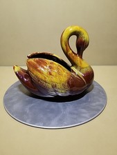 Canadian Blue Mountain Pottery Swan Planter With Brown & yellow Drip Glaze