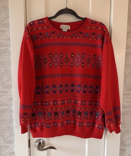 Vtg folk art red sweatshirt - art,